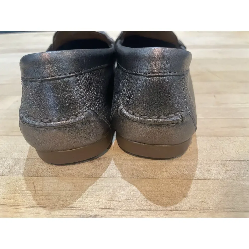 Coach “Olive” Leather Driving Loafers 7.5 Pewter Pebbled Leather Slip On Flats
